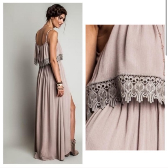 Kori Dresses & Skirts - Boho Maxi Double Slit Lace Trim Dress Small KORI